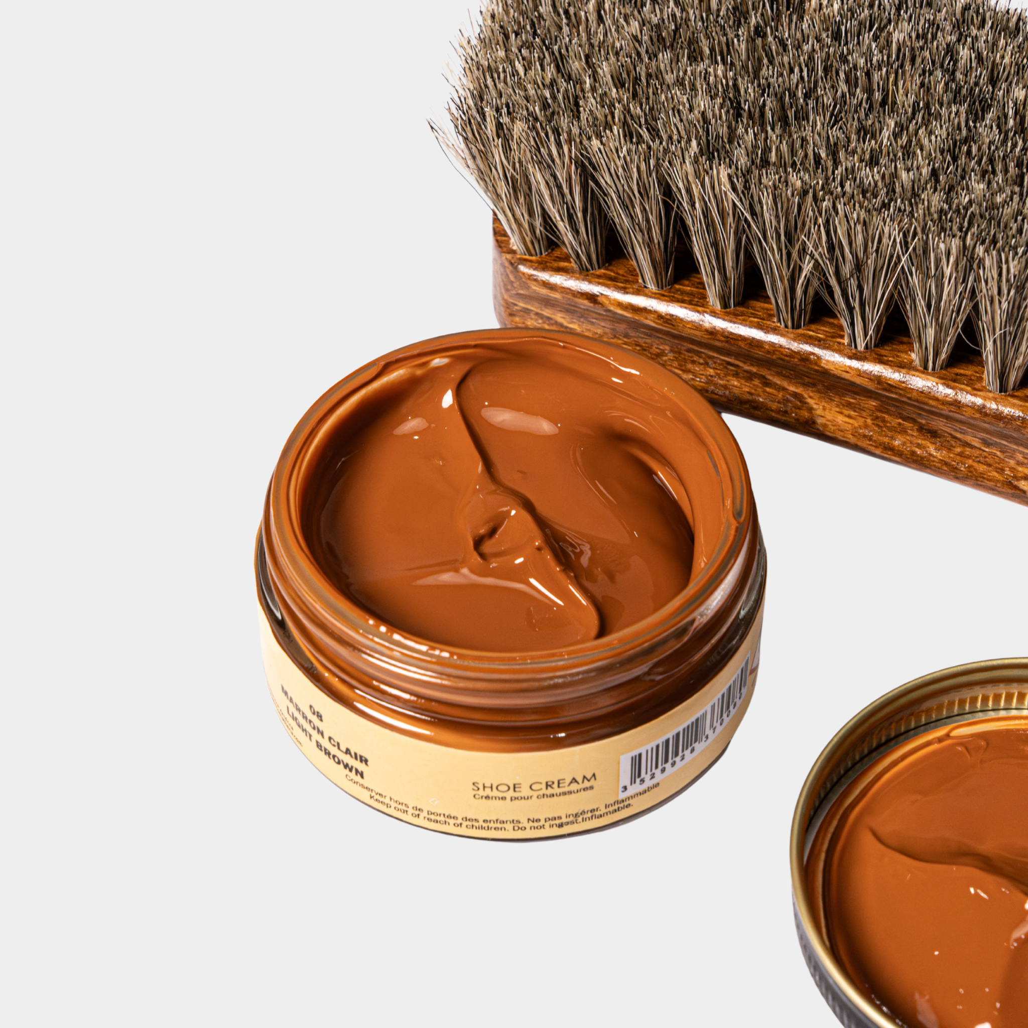 COMBO 1 : Renovador - Crema Esencial - Shoe Cream Marrón Claro - Cepillo Crin