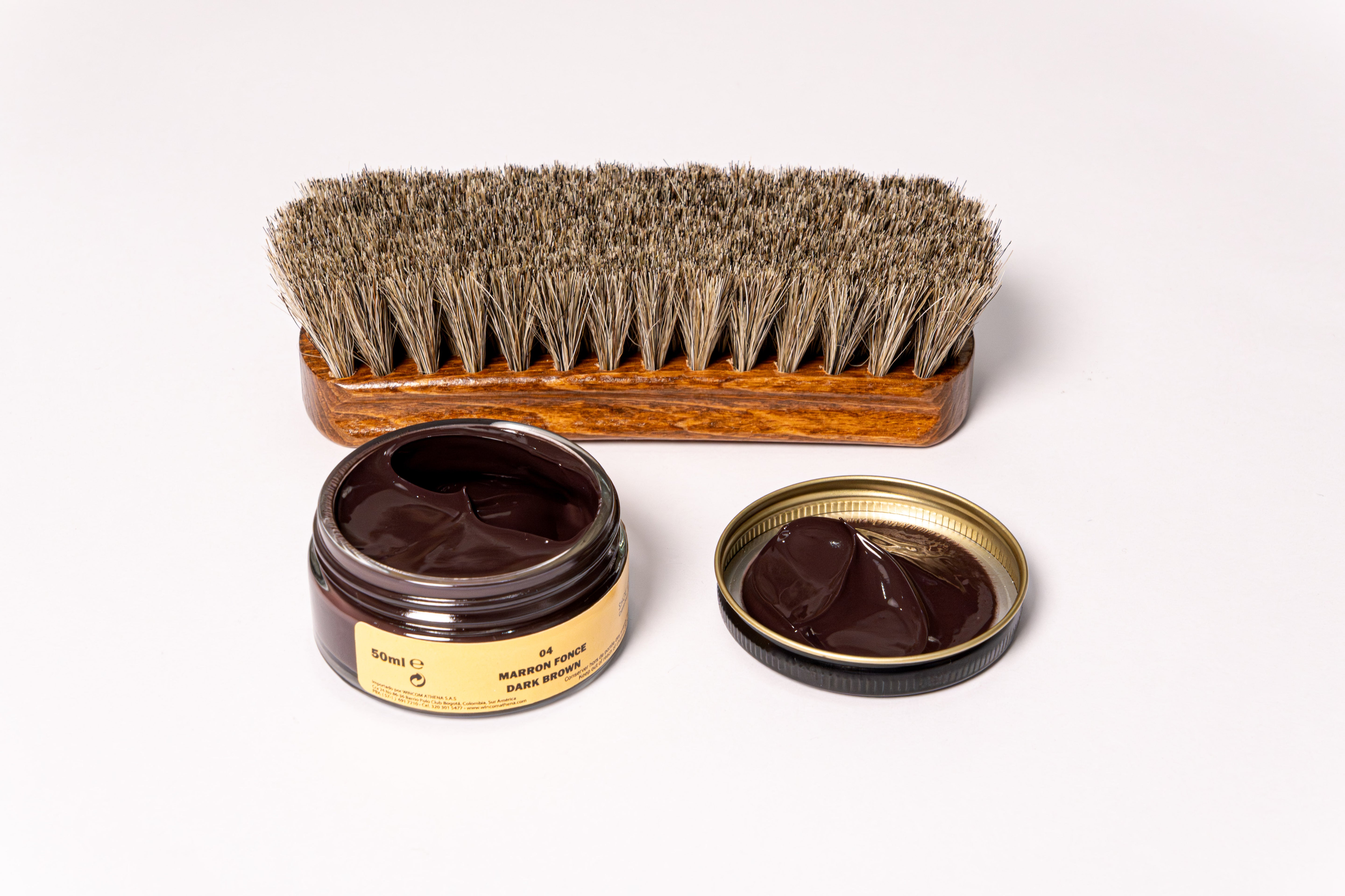 COMBO 4 : Shoe Cream Marrón Oscura y Negra - Renovador - Crema Esencial - Grasa Fina - Cepillo crin