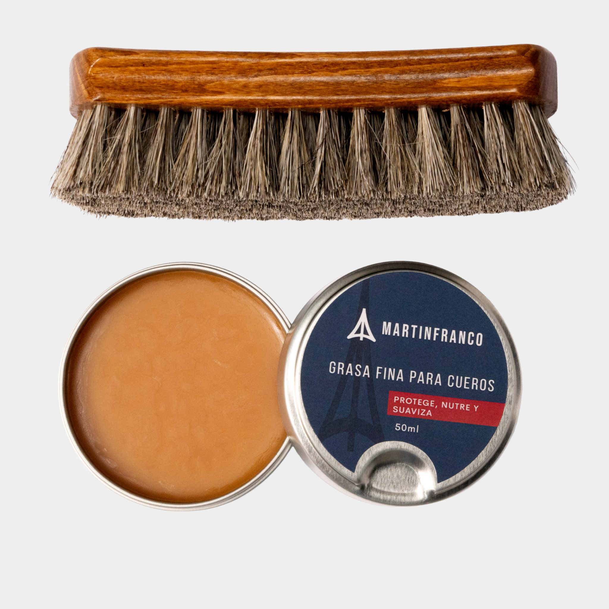 COMBO 2 : Grasa Fina - Crema Esencial - Blanco Express - Shoe Cream Negro - Cepillo Crin