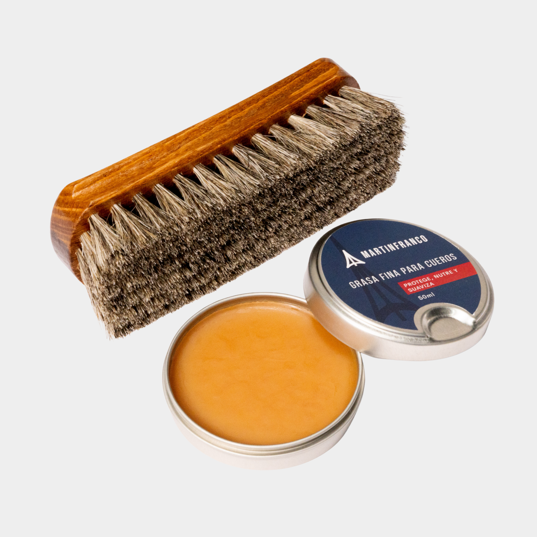 COMBO 4 : Shoe Cream Marrón Oscura y Negra - Renovador - Crema Esencial - Grasa Fina - Cepillo crin