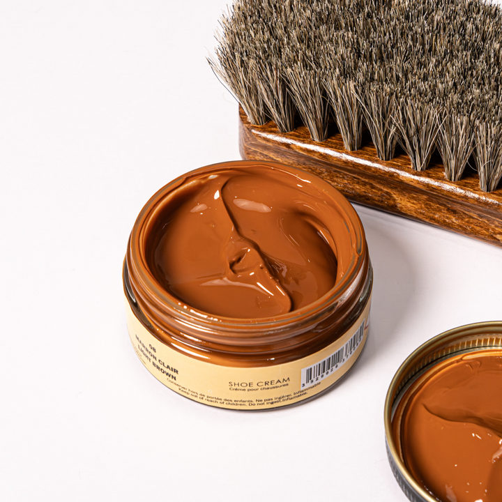 COMBO 1 : Renovador - Crema Esencial - Shoe Cream Marrón Claro - Cepillo Crin