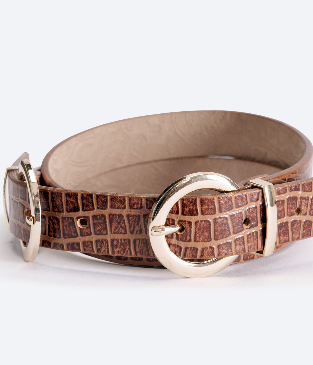 CINTURÓN CROCO MIEL DOBLE HEBILLA