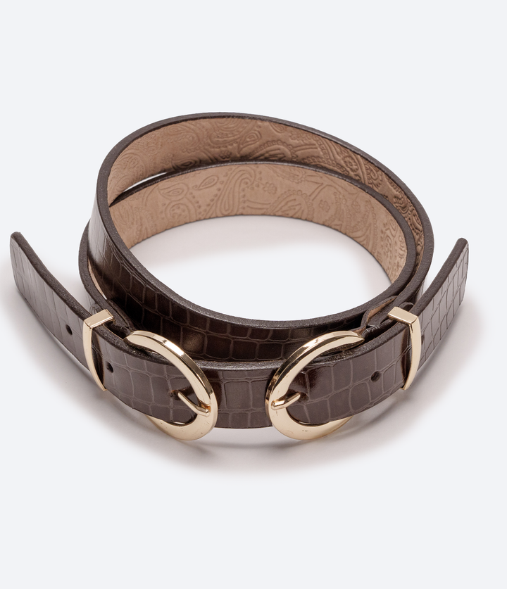 CINTURÓN CROCO MARRON DOBLE HEBILLA