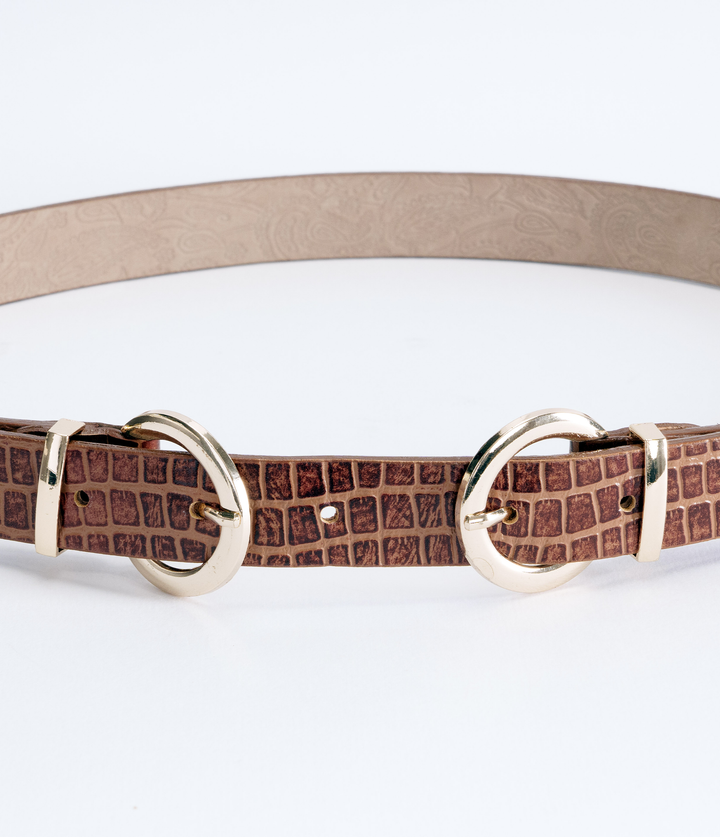 CINTURÓN CROCO MIEL DOBLE HEBILLA