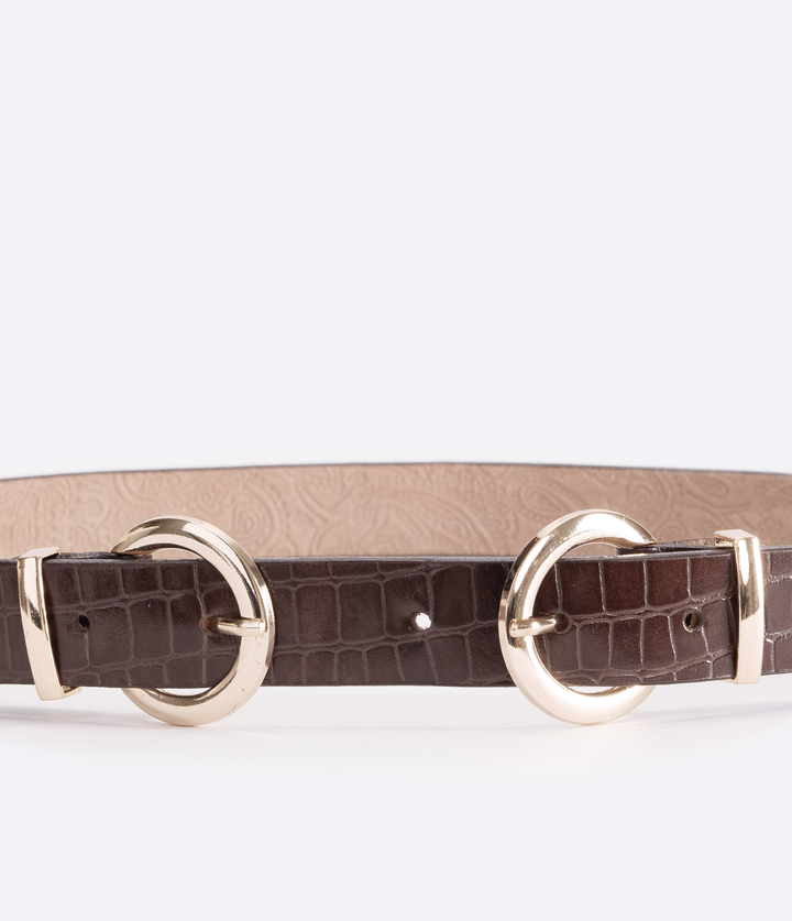 CINTURÓN CROCO MARRON DOBLE HEBILLA