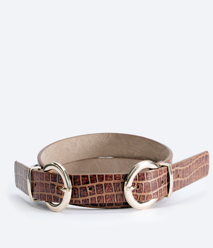 CINTURÓN CROCO MIEL DOBLE HEBILLA