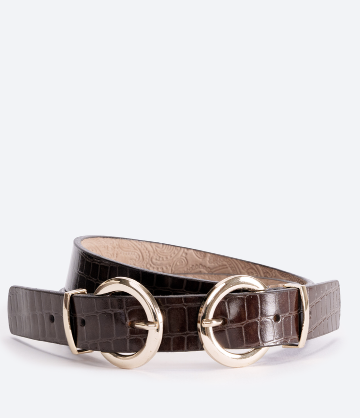 CINTURÓN CROCO MARRON DOBLE HEBILLA