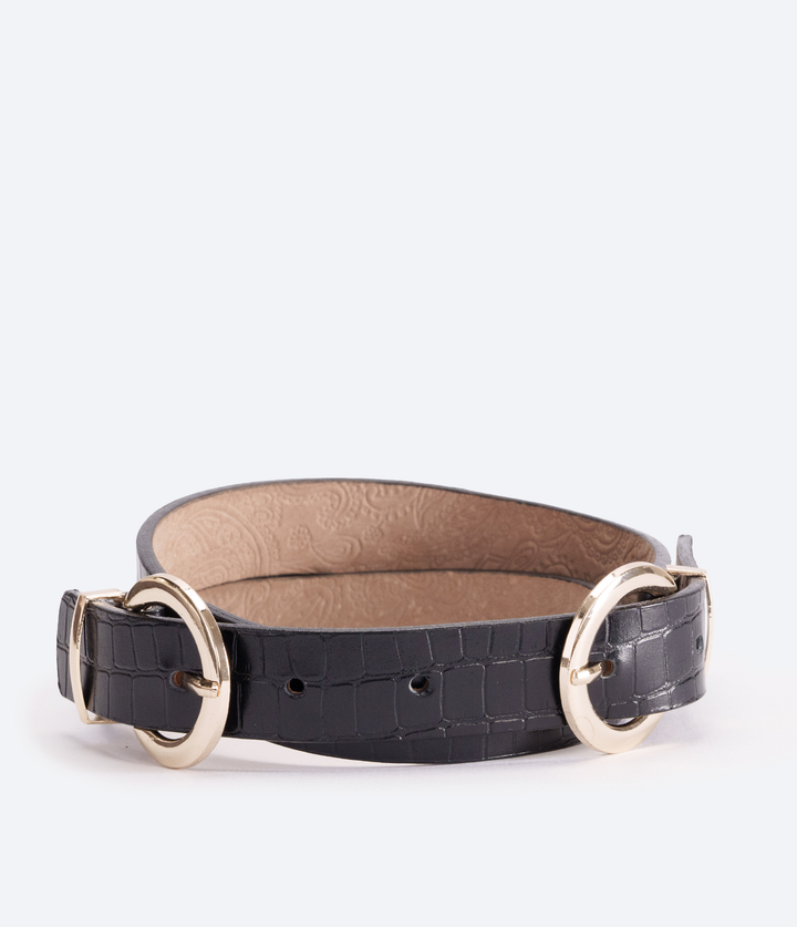 CINTURÓN CROCO NEGRO DOBLE HEBILLA